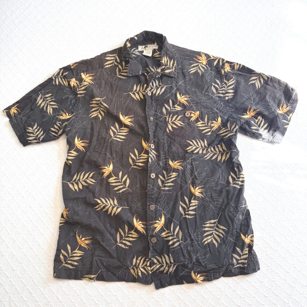 Joe Marlin Unwind Mens XL Tropical Bird of Paradise Palm Print Button Down Shirt
